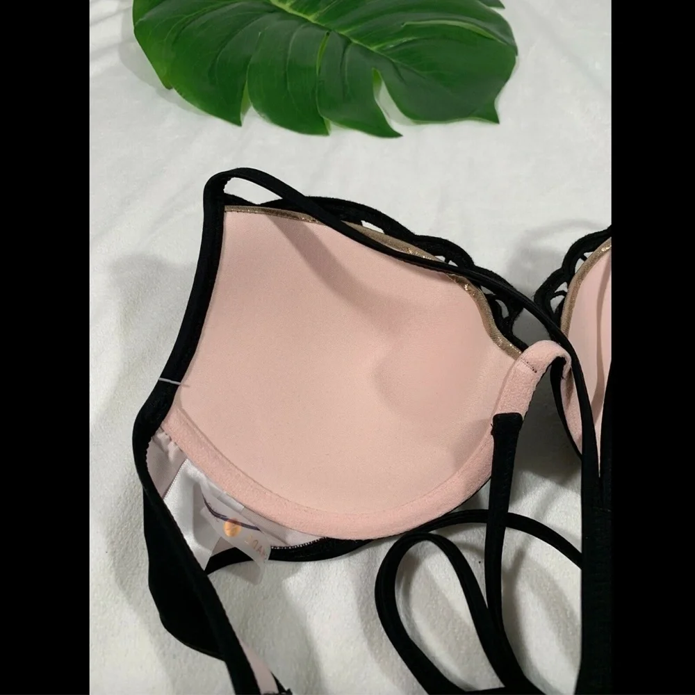 NEW $33 Shade & Shore Light Lift Laser Cut Metallic‎ Bikini Top [ SZ 34C ] #3357